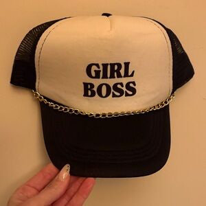 Girl Boss Black and White Cap with Gold Chain